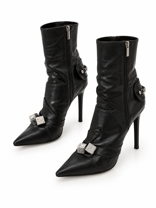 Dior black leather charm ankle boots size 38.5