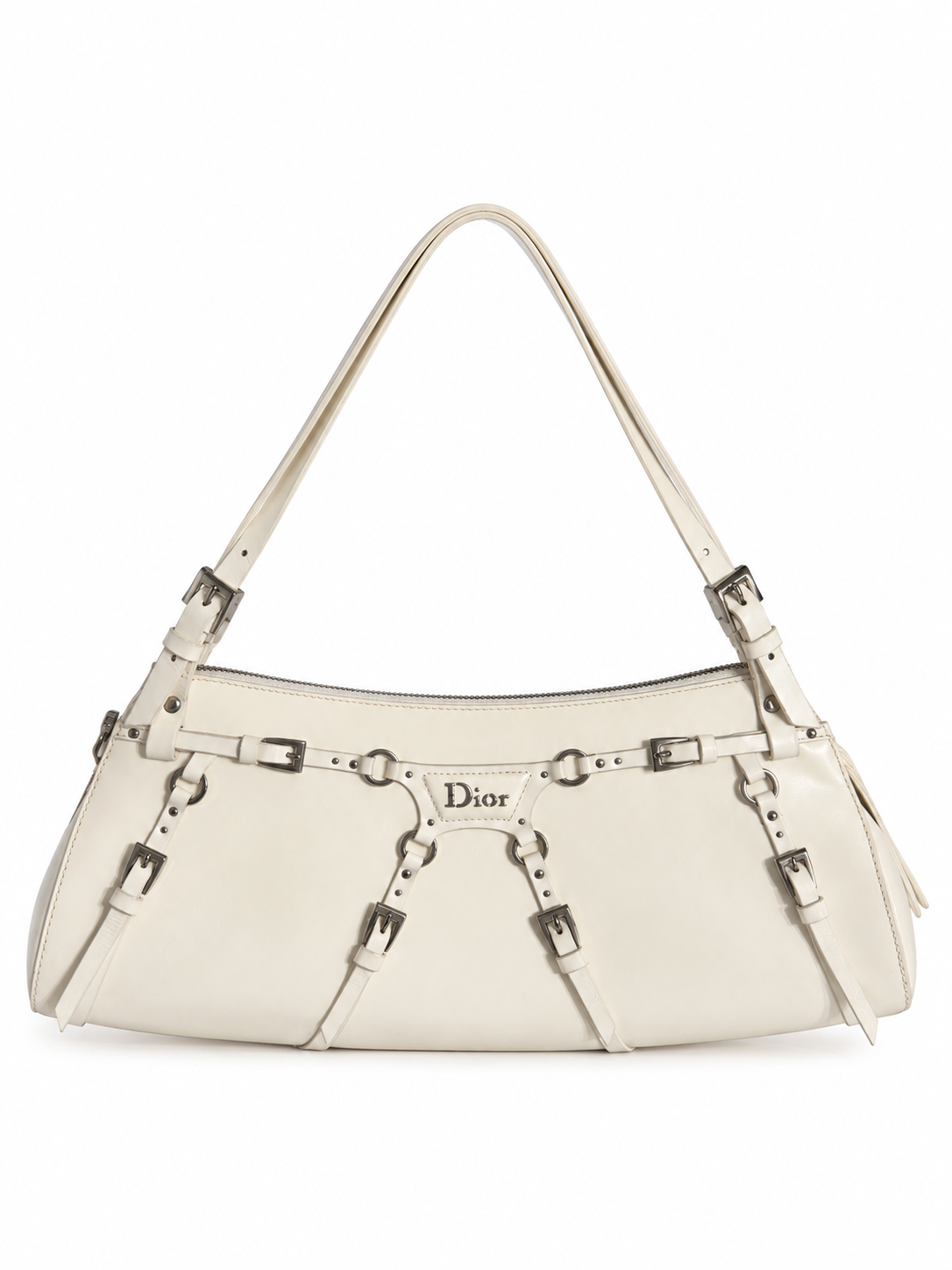 Dior white leather bondage bag