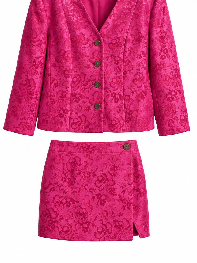 Dior Fall 1998 pink jacquard jacket and skirt separated