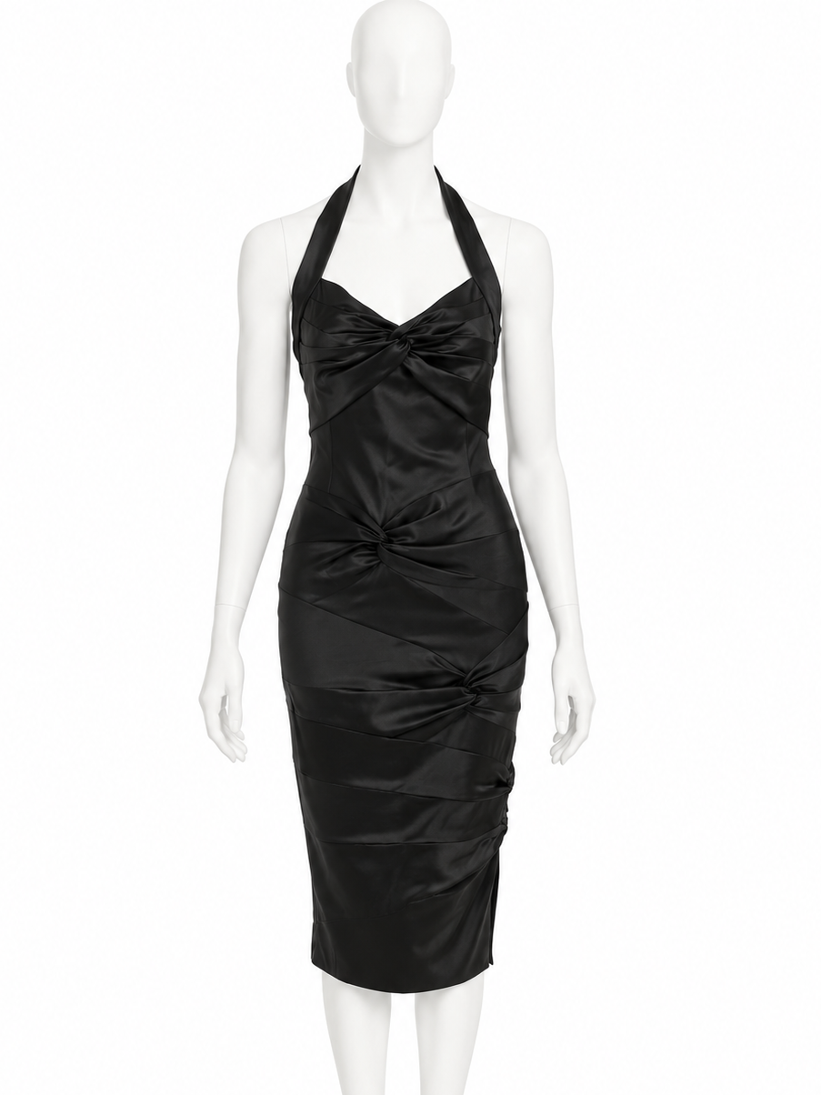 Dior fall 2003 black silk halter bow midi dress