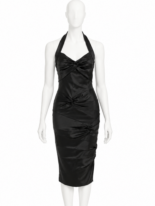 Dior fall 2003 black silk halter bow midi dress