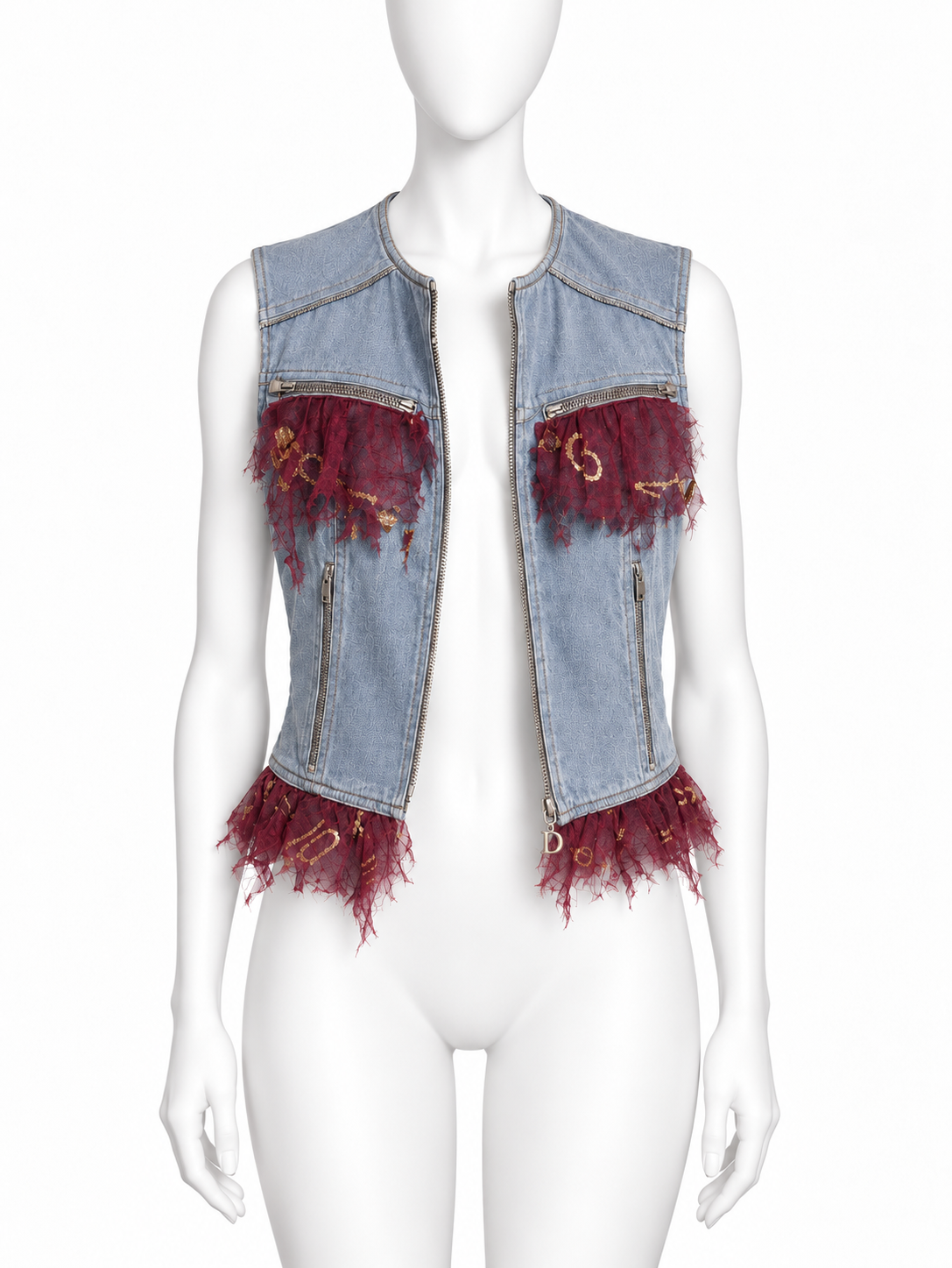 Dior Spring 2001 cotton vest with burgundy ruffle details