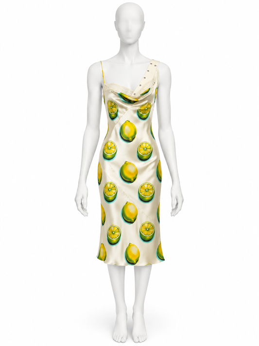 Dior Spring 2003 lemon print silk midi dress