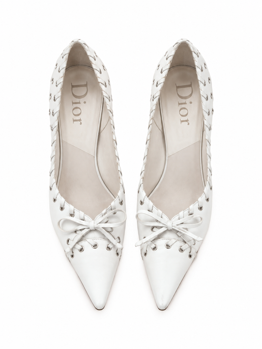 Dior white leather pointed pumps