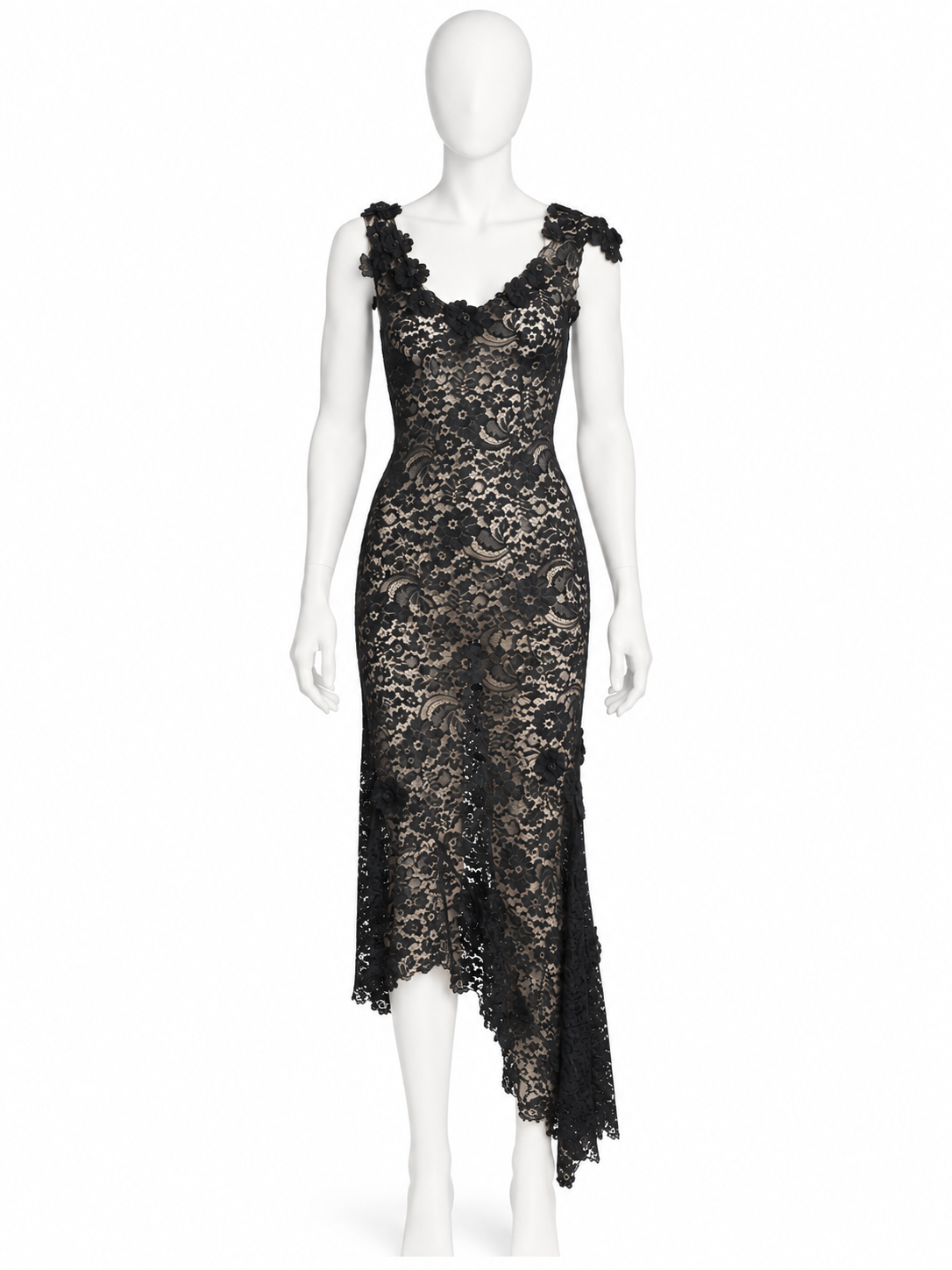 Dolce & Gabbana black floral lace asymmetrical dress