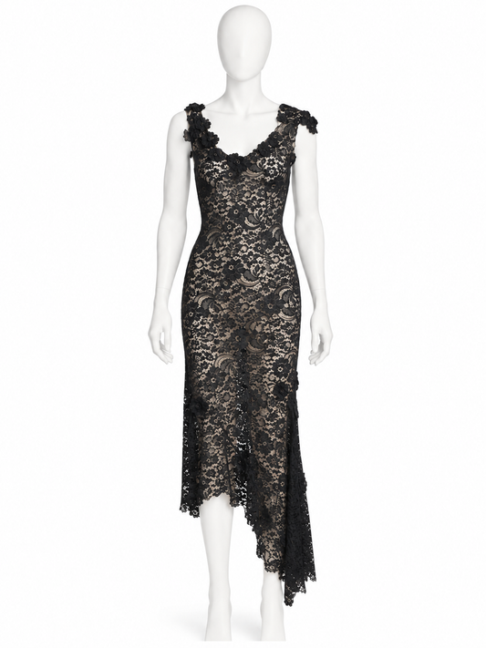 Dolce & Gabbana black floral lace asymmetrical dress