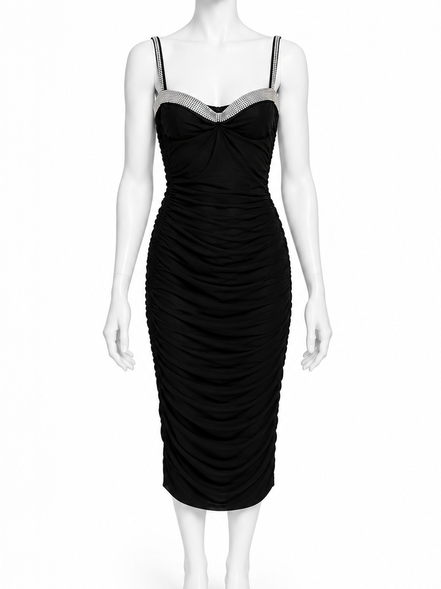 Dolce & Gabbana black crystal trim dress