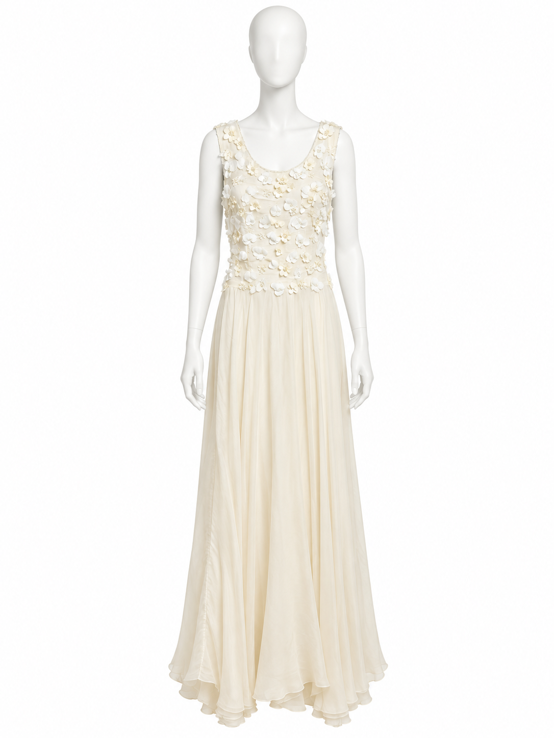 Dolce & Gabbana ivory floral embroidered bridal maxi dress on white mannequin