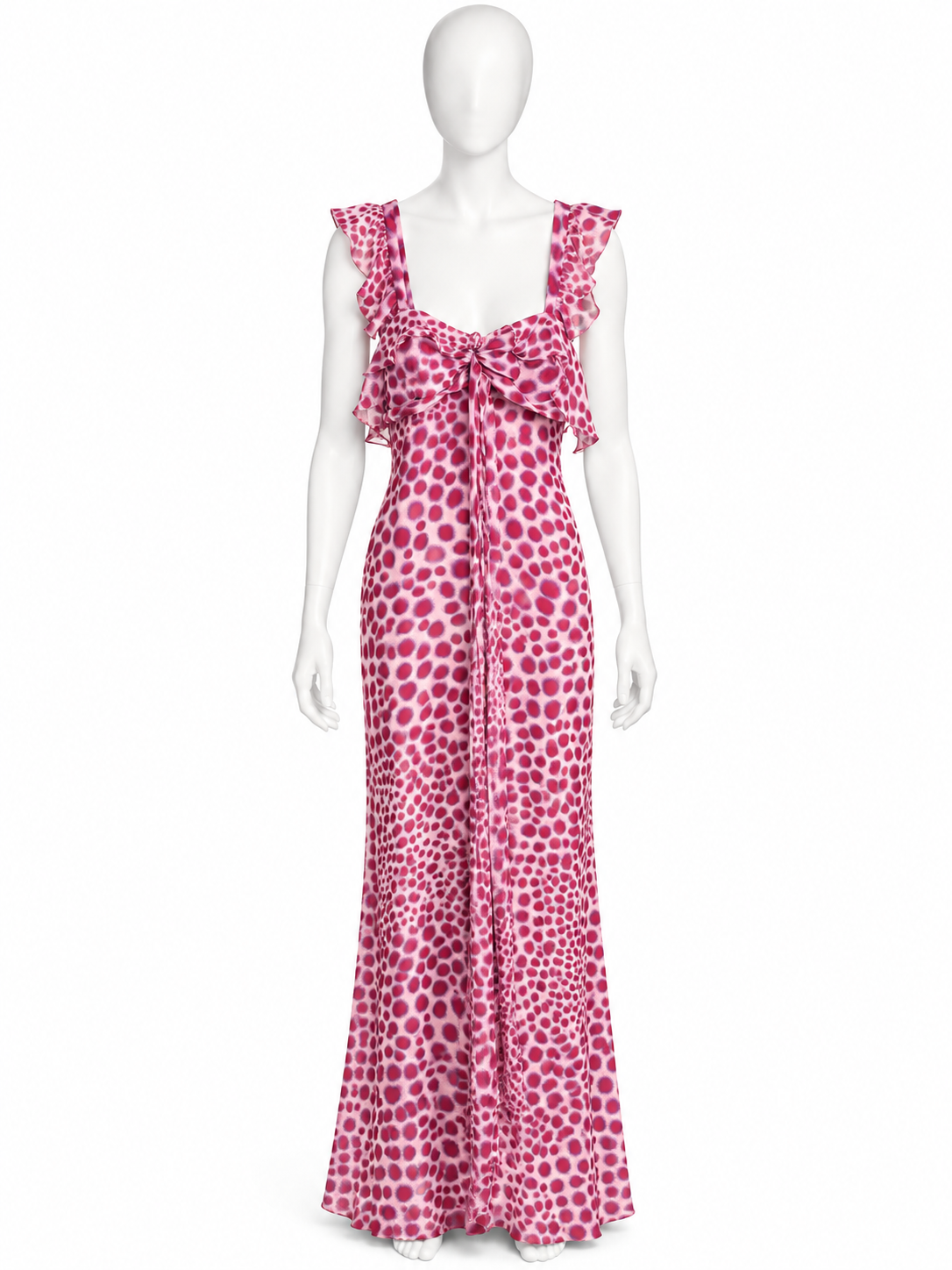 Emanuel Ungaro animalier printed silk ruffle maxi dress