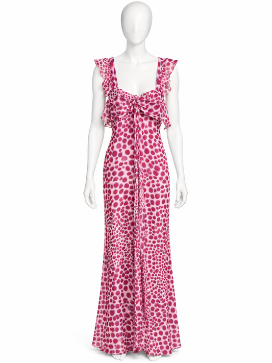 Emanuel Ungaro animalier printed silk ruffle maxi dress
