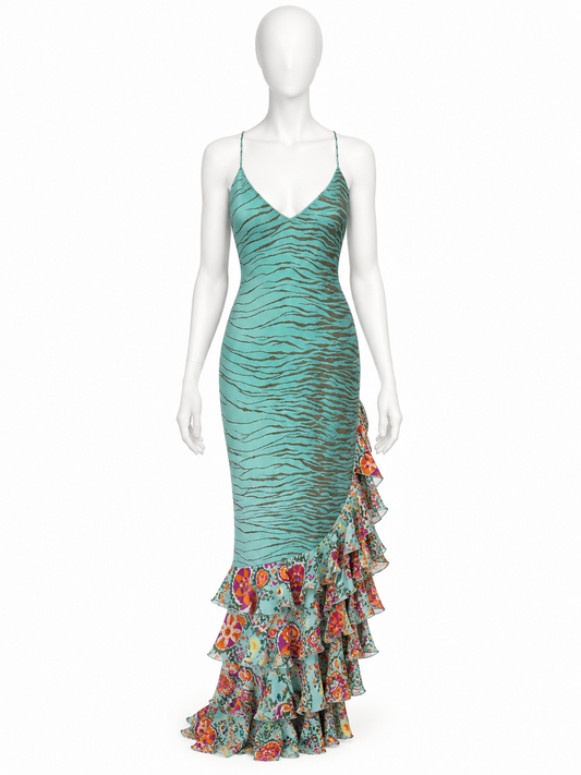 Emanuel Ungaro silk printed ruffles maxi dress