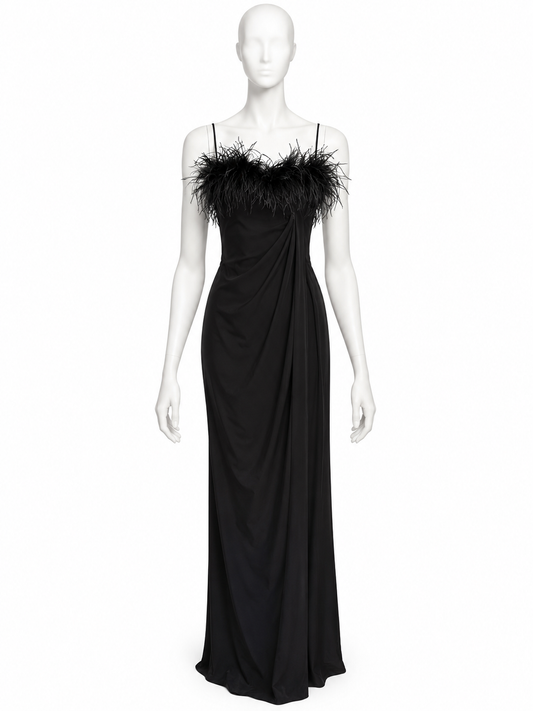 Escada Couture black feather bustier maxi dress