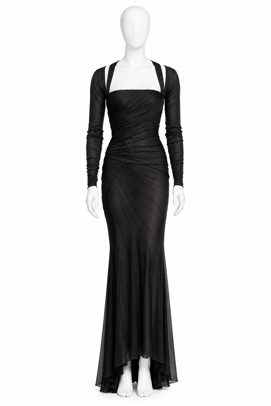 Versace spring 2007 black corseted long sleeve gown dress