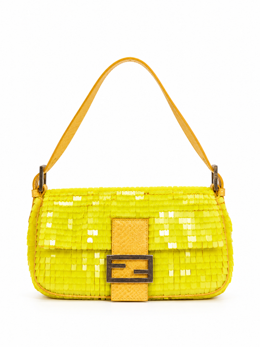 Fendi yellow sequin python baguette front