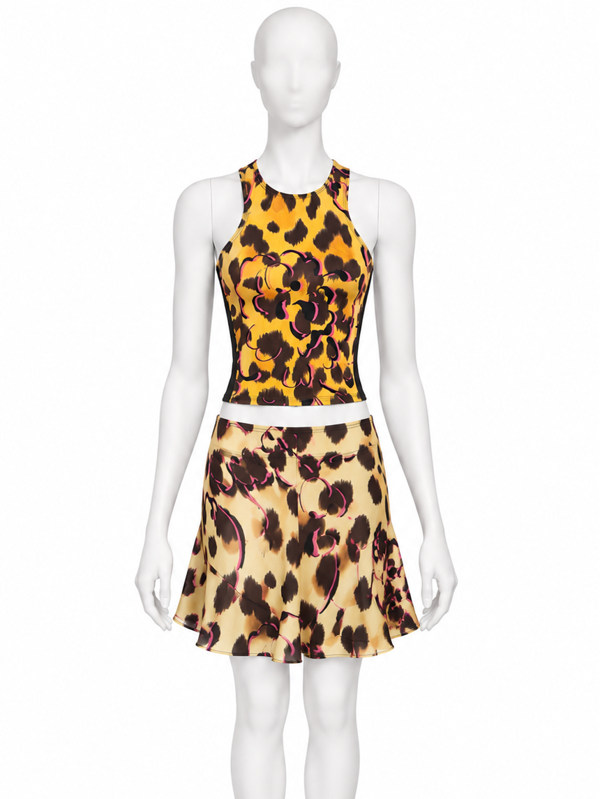 Gianni Versace leopard floral tank top and skirt set