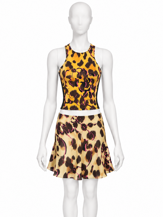 Gianni Versace leopard floral tank top and skirt set
