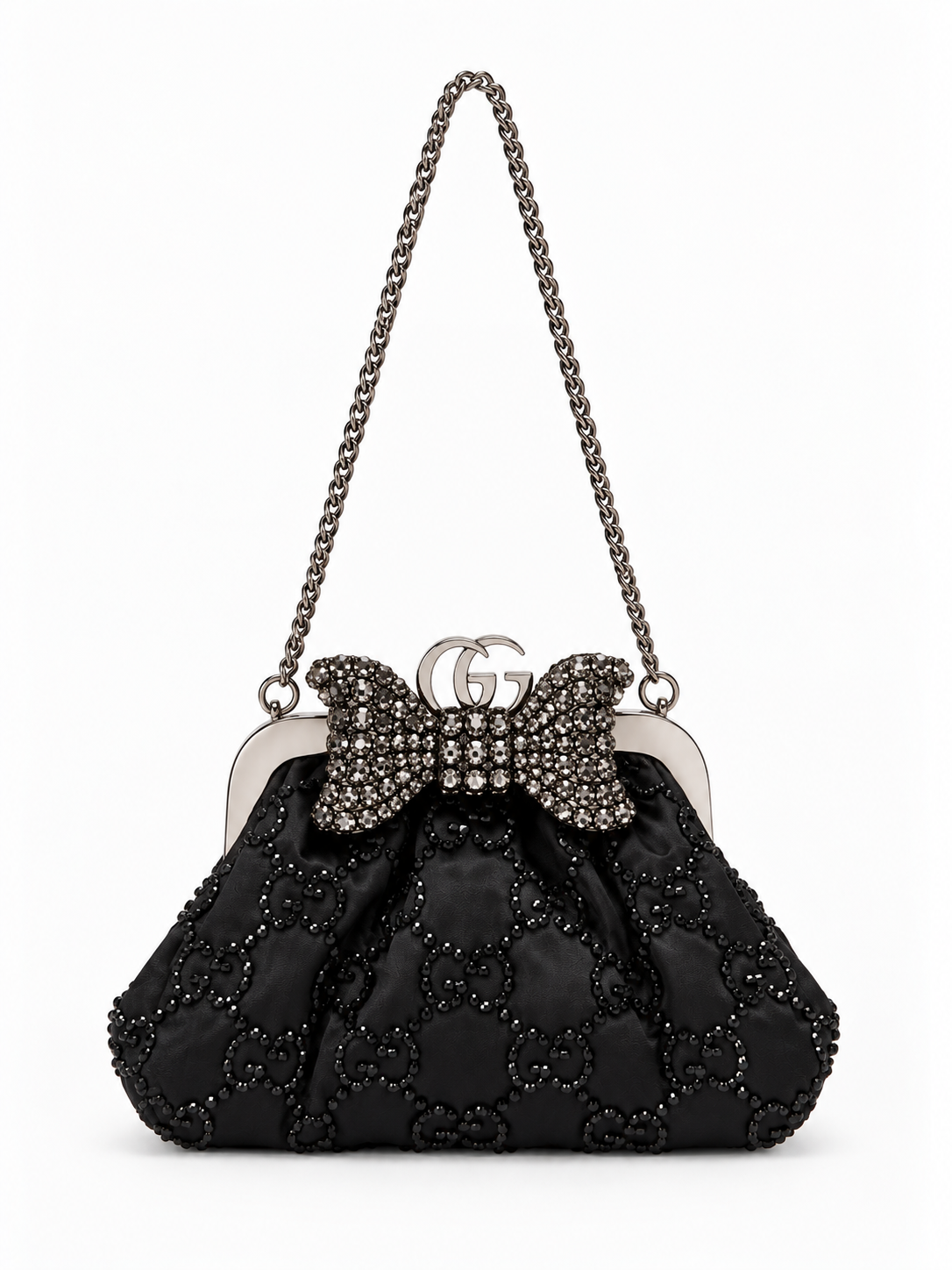 Gucci crystal bow monogram mini clutch