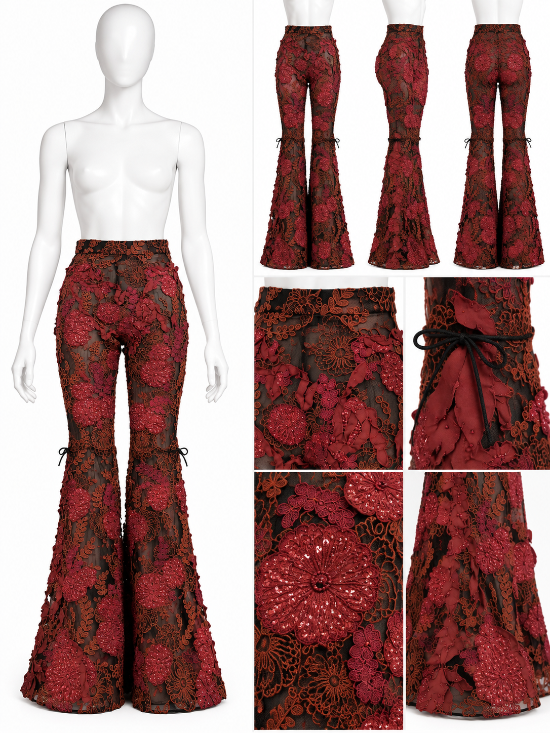 Gucci lace leather bow flared pants