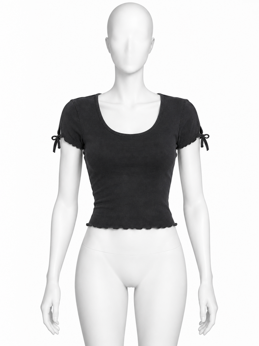 Gucci Tom Ford black fitted top with ribbon tie sleeves