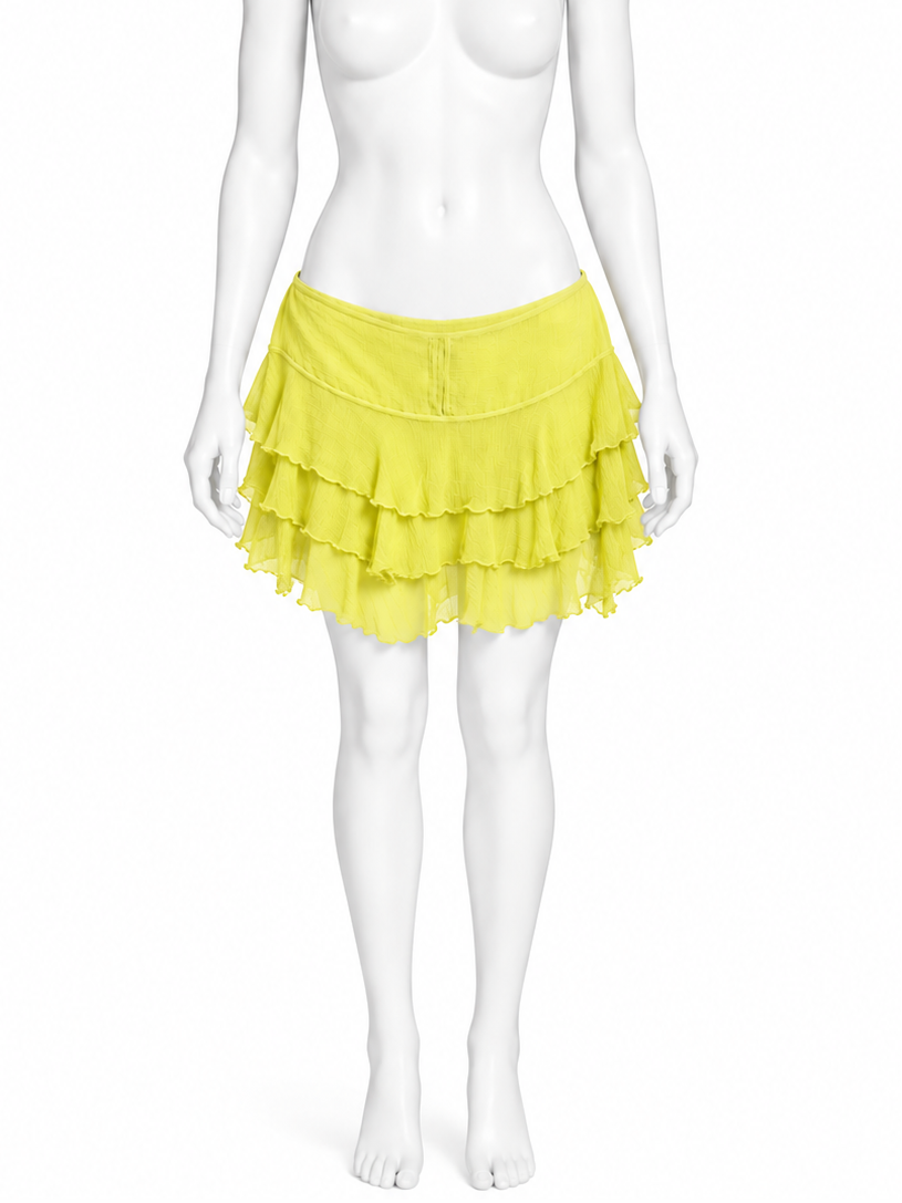 Gucci by Tom Ford yellow silk ruffle mini skirt