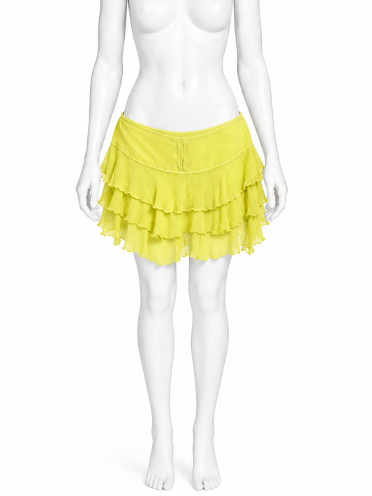 Gucci by Tom Ford yellow silk ruffle mini skirt