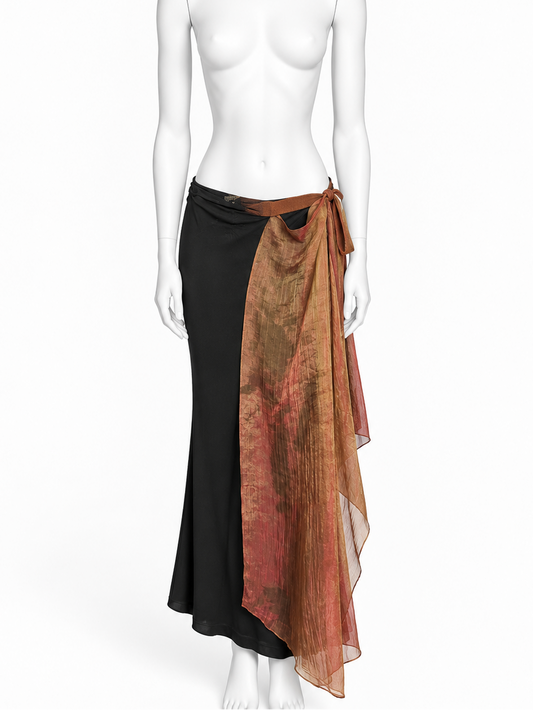 Jean Paul Gaultier asymmetric black skirt with metallic organza side panel