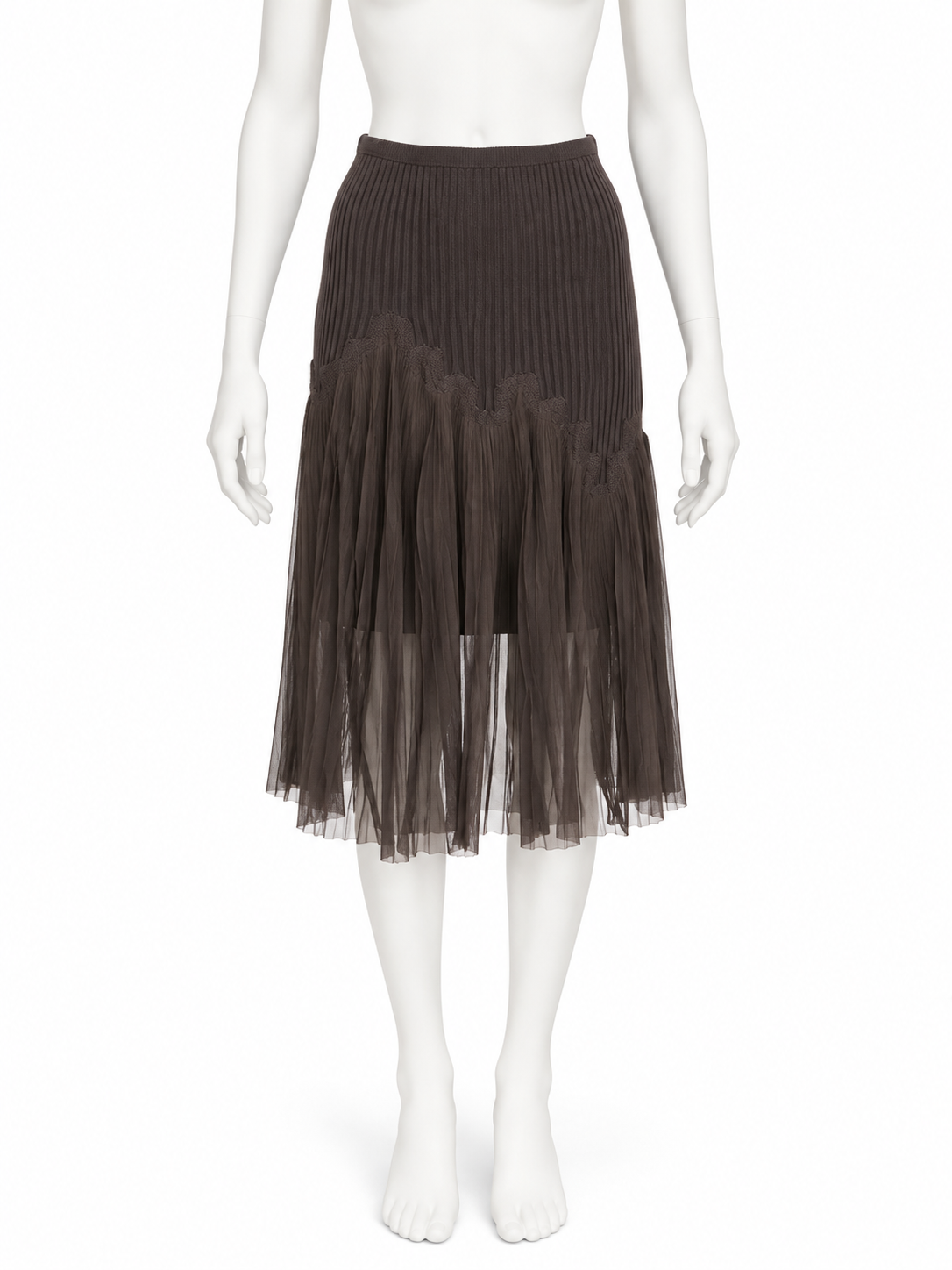 Jean Paul Gaultier dark taupe bifabric skirt