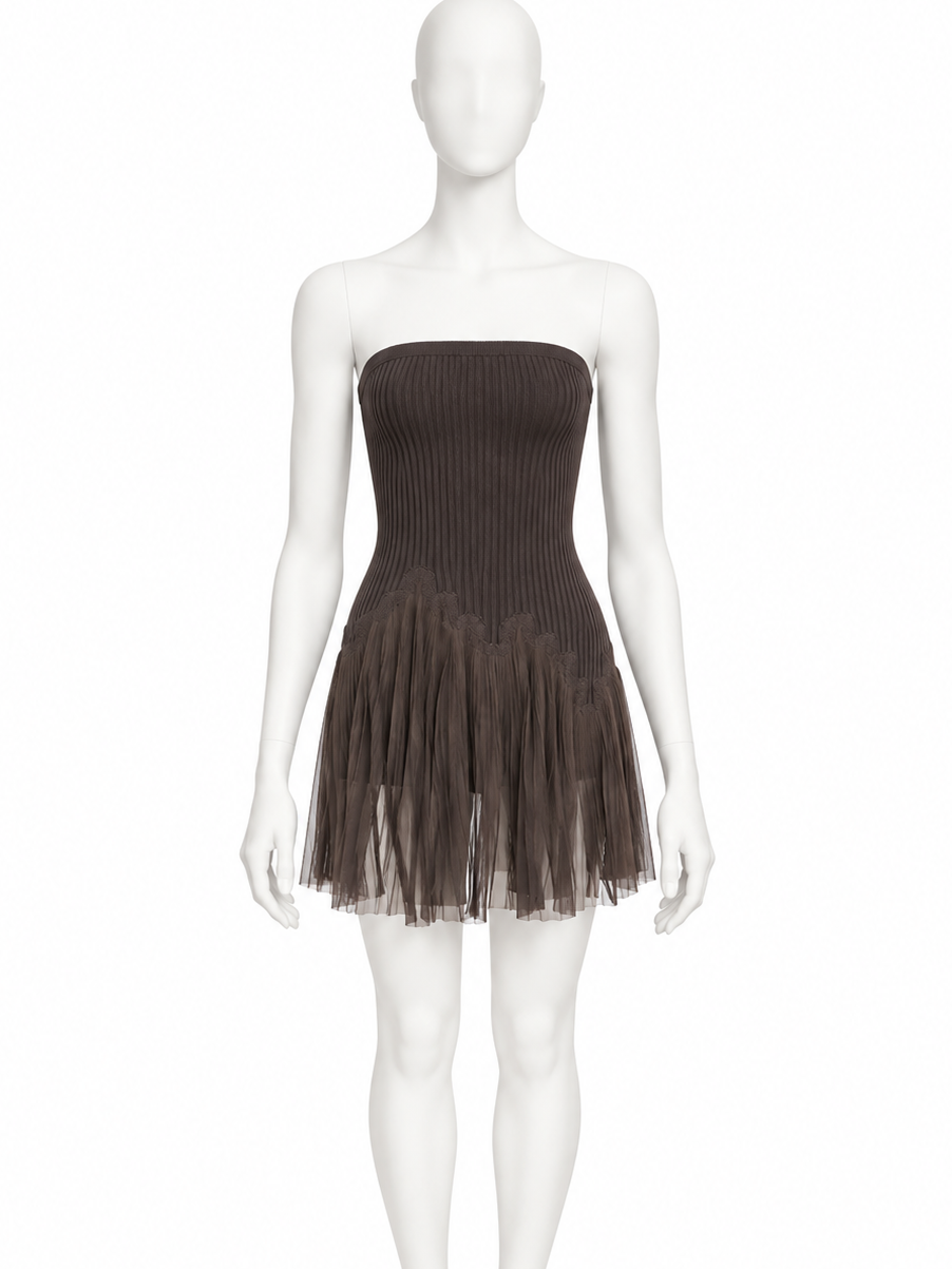 Jean Paul Gaultier dark taupe bifabric tube mini dress
