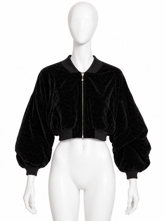 Jean Paul Gaultier cropped black velour bomber jacket
