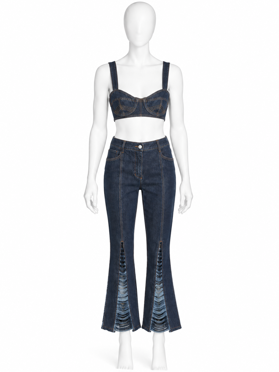 Jean Paul Gaultier denim bra and pants set