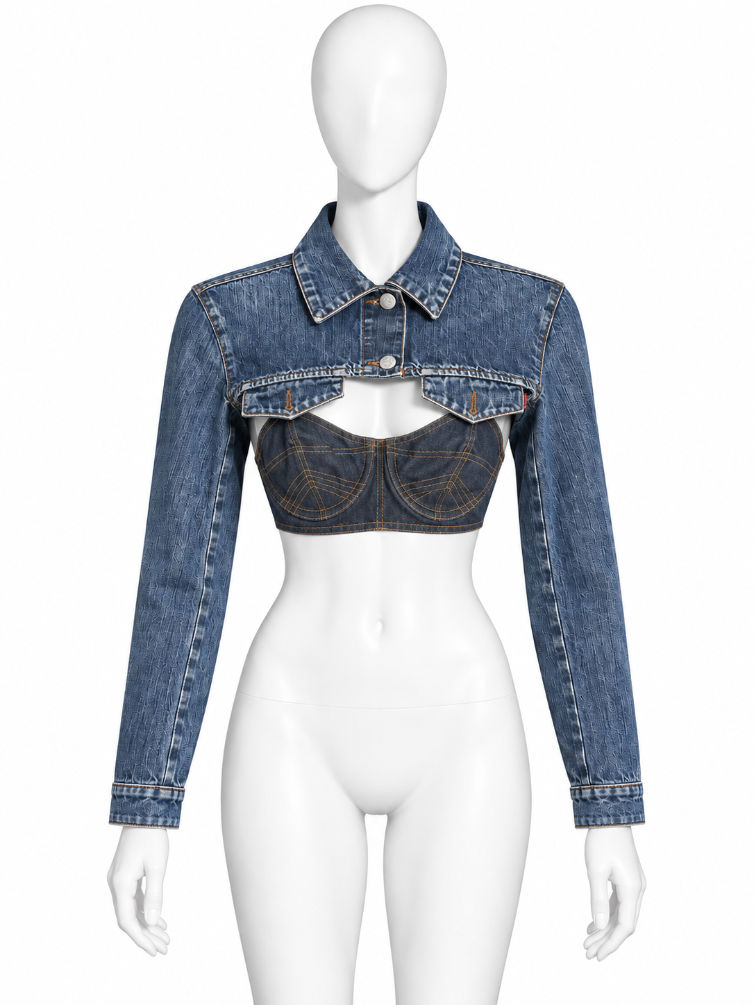 Jean Paul Gaultier denim cropped jacket and bra set