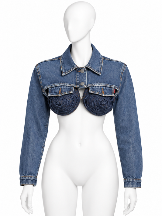 Jean Paul Gaultier cropped denim jacket with sculptural denim cone bra