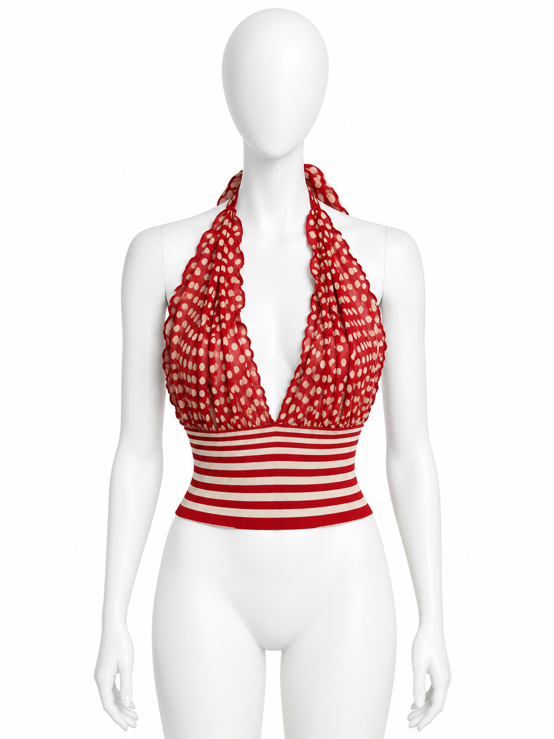 Jean Paul Gaultier red and cream halter mesh top