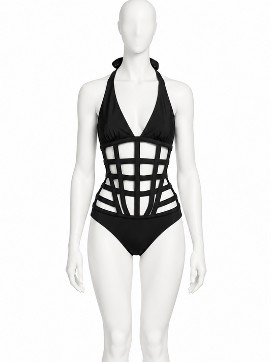Jean Paul Gaultier x La Perla black bondage one piece bodysuit