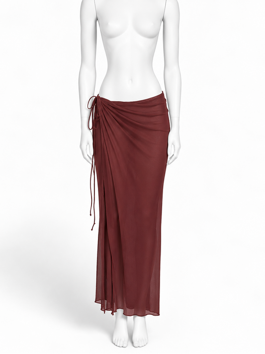 Jean Paul Gaultier burgundy mesh wrap skirt