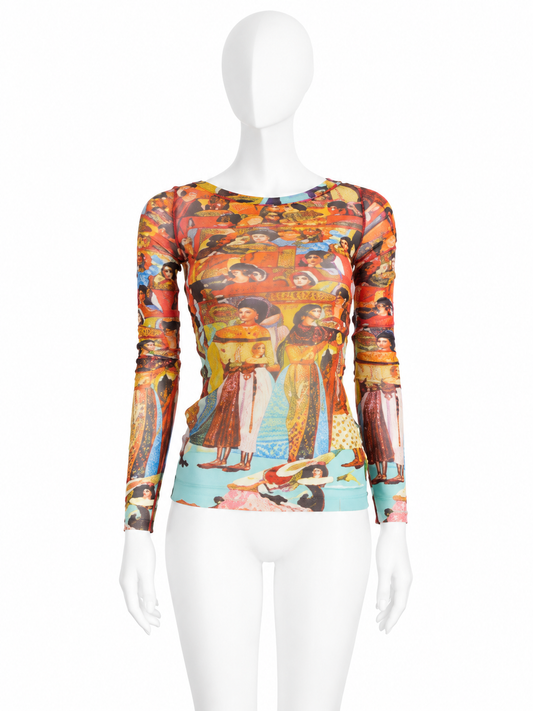 Jean Paul Gaultier multicultural print mesh top