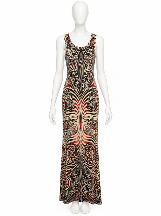 Jean Paul Gaultier Spring Summer 1996 Tattoo print maxi dress