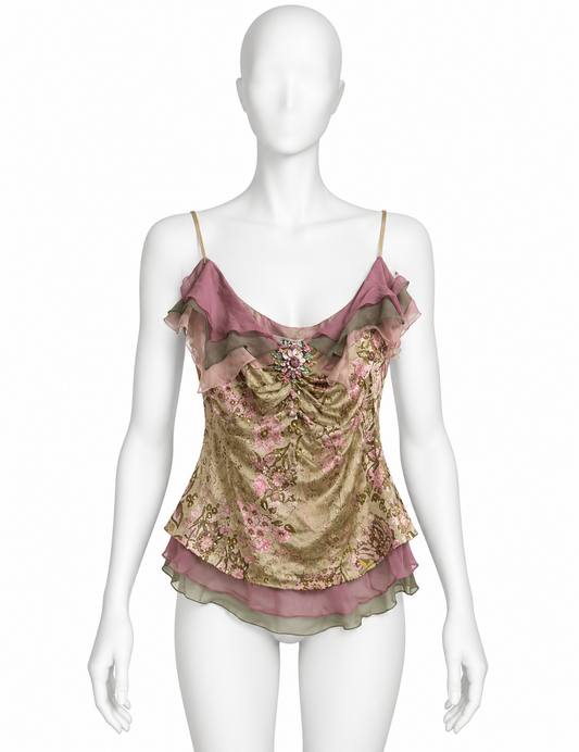 Jiki silk chiffon layered jewelled top