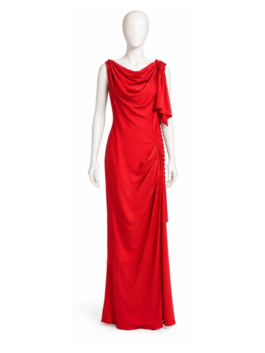 John Galliano red silk maxi dress – front
