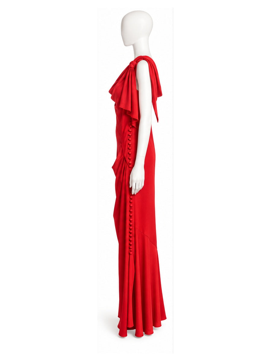John Galliano red silk maxi dress – side