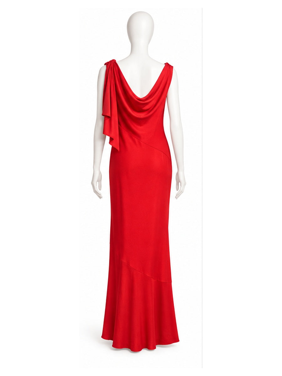 John Galliano red silk maxi dress – back