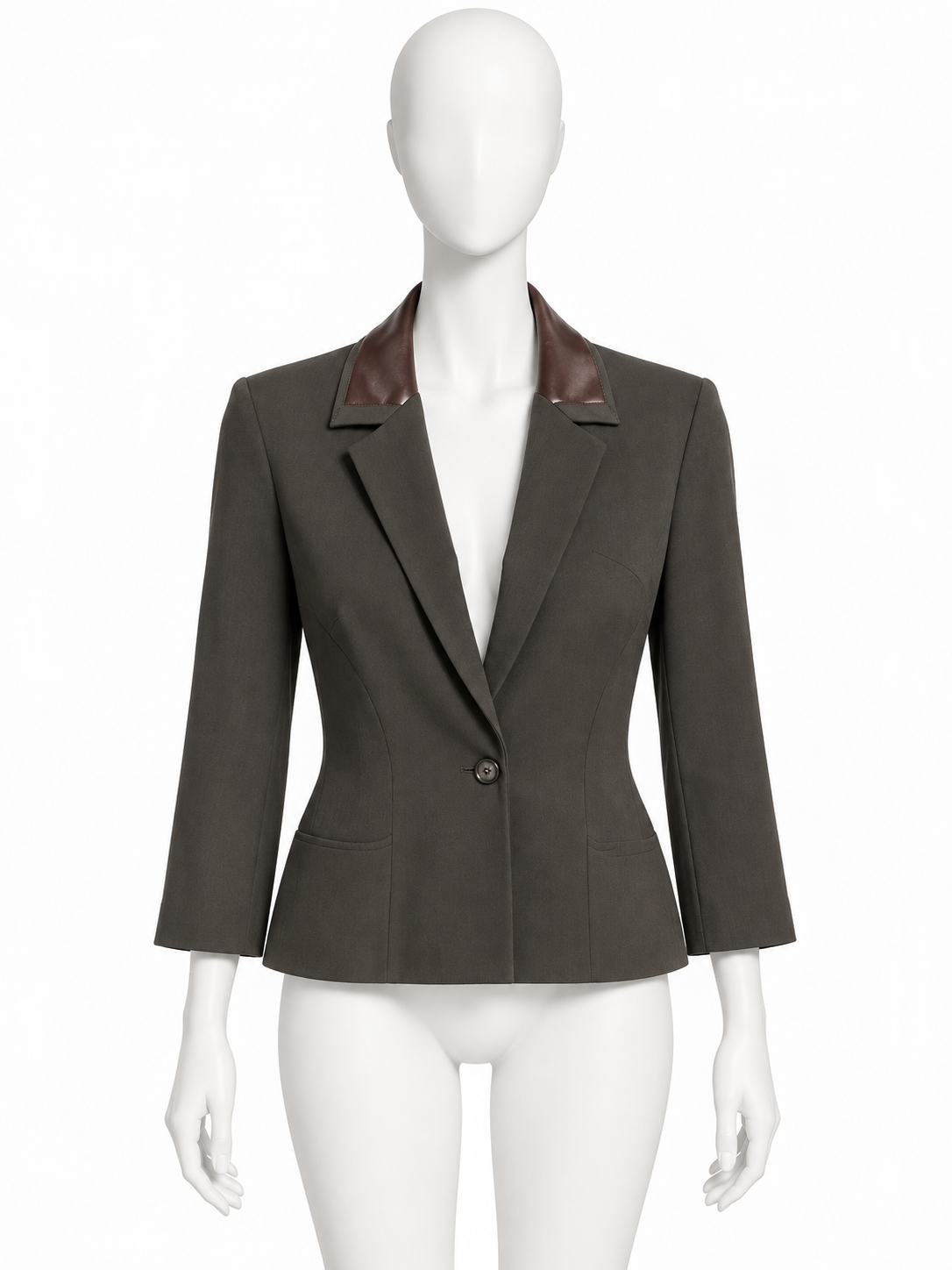 John Galliano taupe dark jacket with brown leather collar