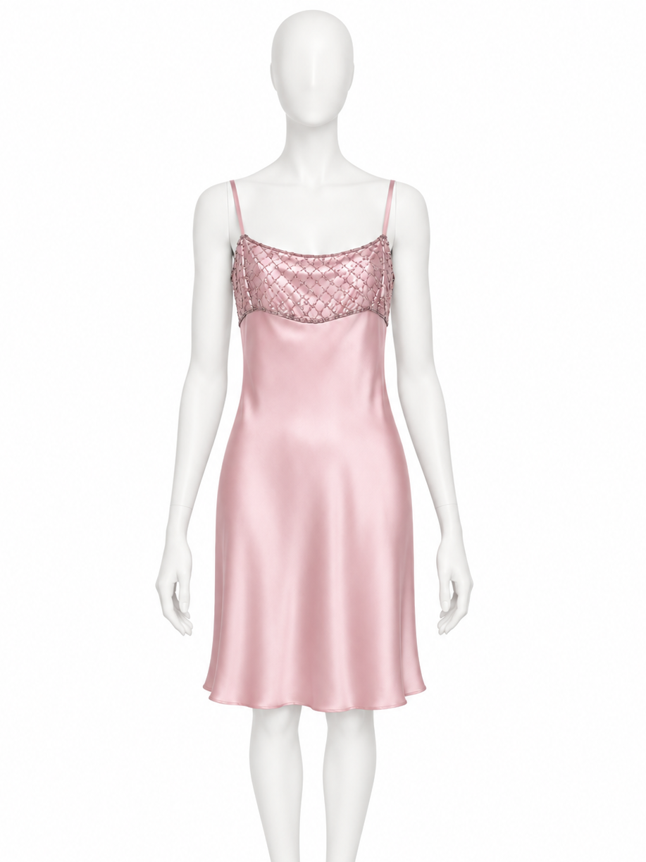 Luisa Spagnoli pink beaded silk knee-length dress
