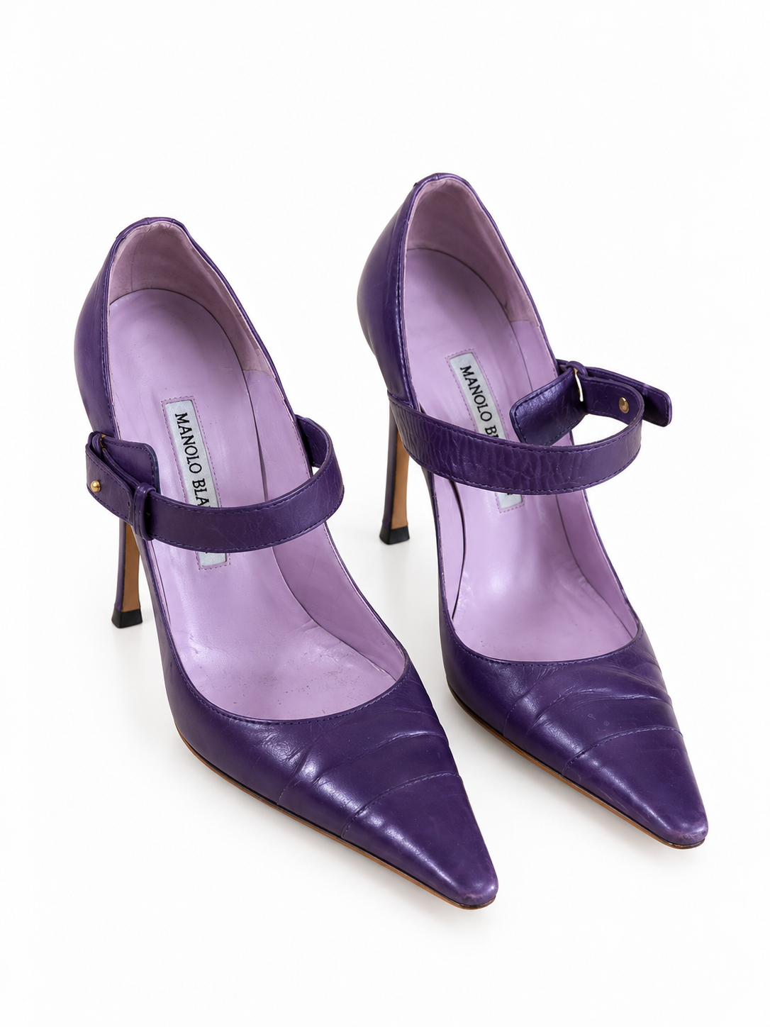 Manolo Blahnik purple leather heels