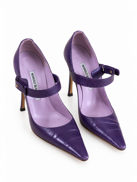 Manolo Blahnik purple leather heels