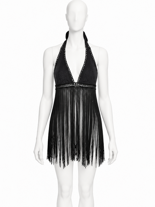 Missoni black backless halter fringe bra top