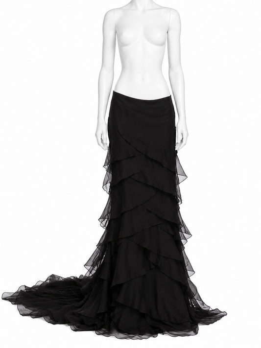 Ralph Lauren Spring 2013 black silk chiffon ruffle skirt