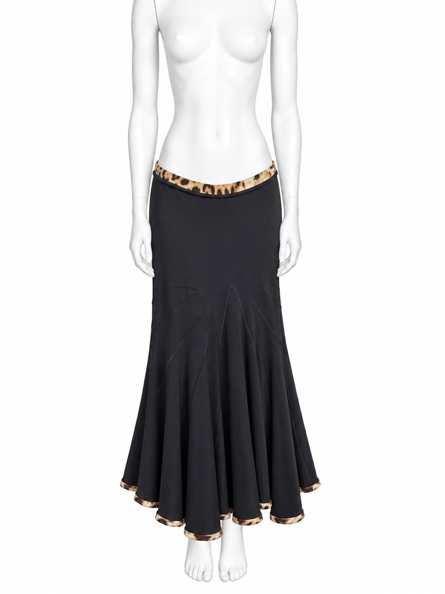 Roberto Cavalli black skirt with cheetah trim