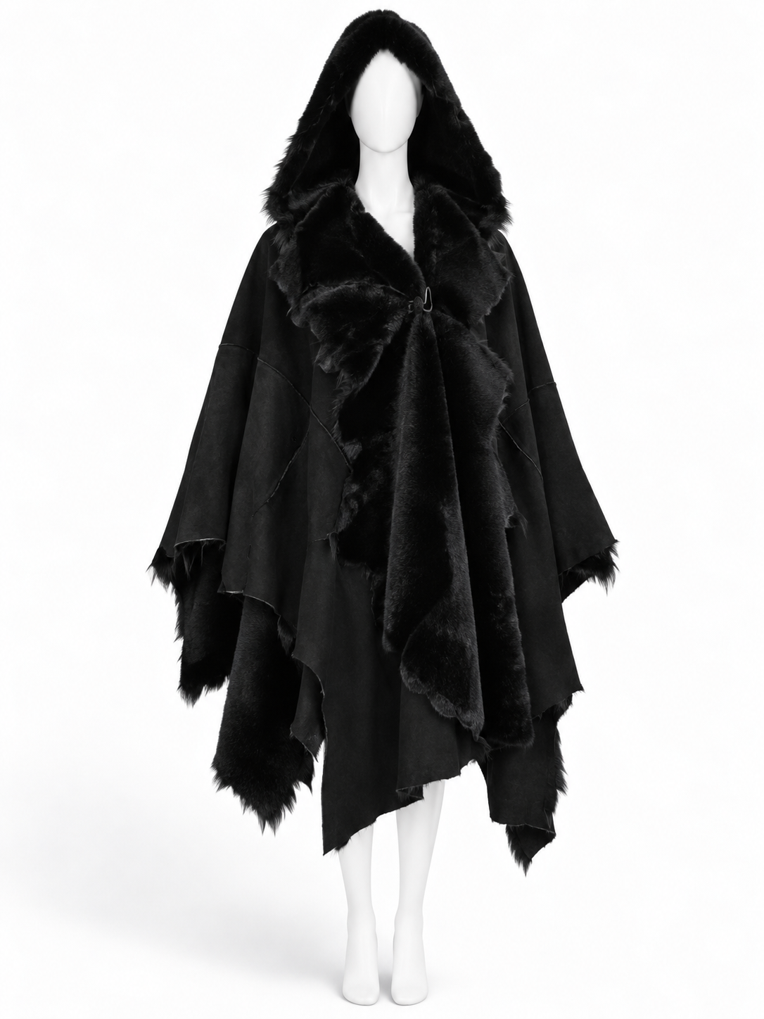 Roberto Cavalli oversized asymmetrical black shearling cape