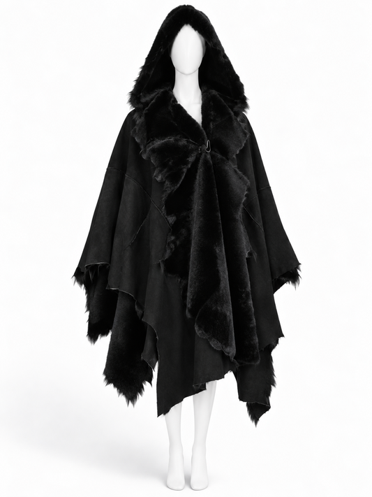 Roberto Cavalli oversized asymmetrical black shearling cape